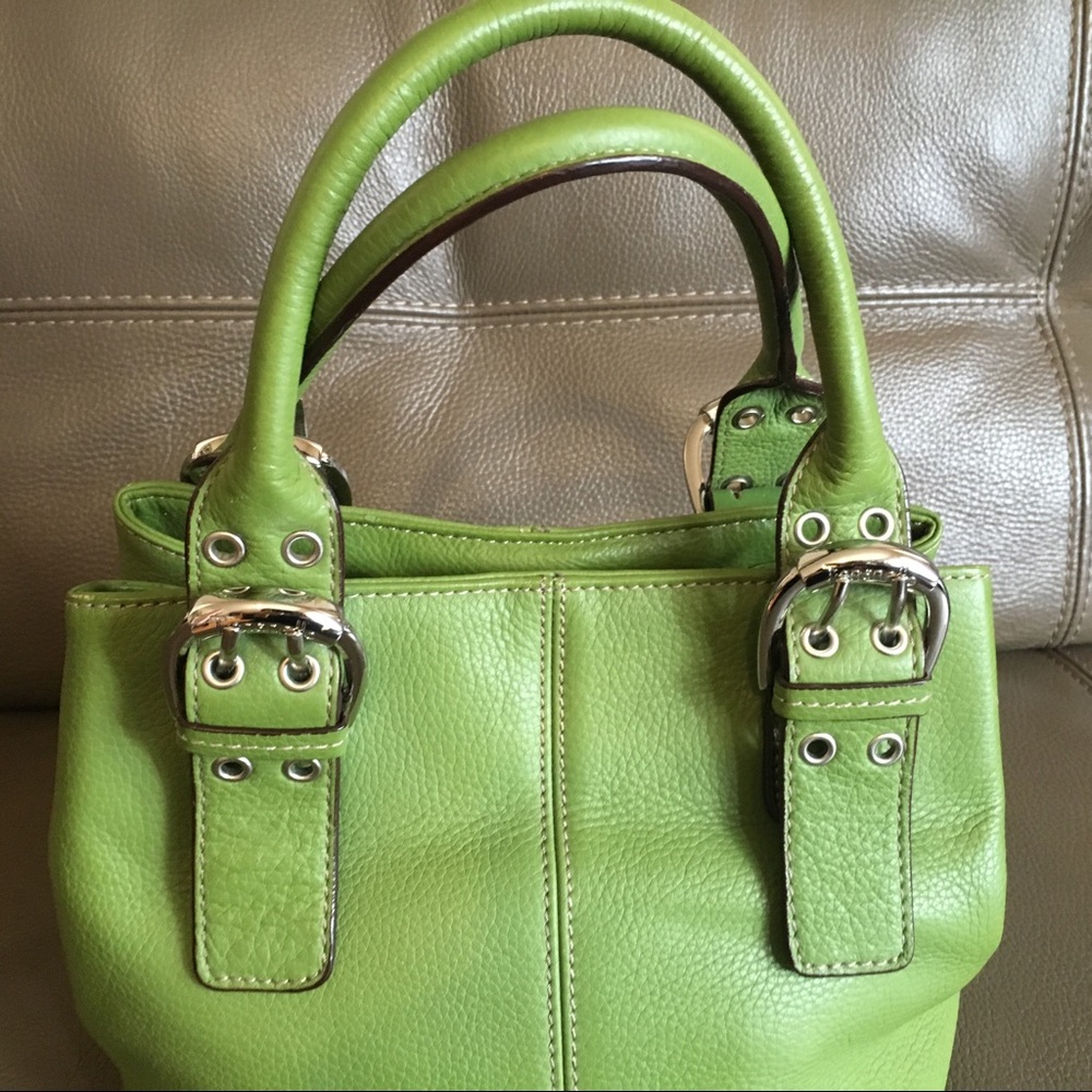 Tignanello Green Leather Bucket Bag - Picture 2 of 8